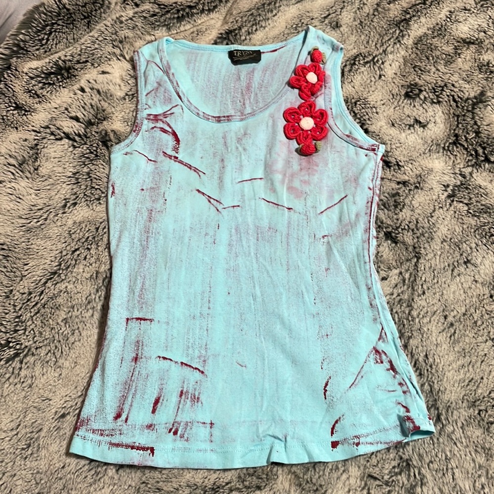 Y2K 100% Cotton Blue and Red Tryst Tank Top